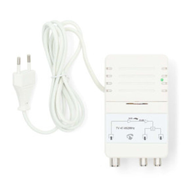 CATV-Versterker | Versterking: 25 dB | 47 - 694 MHz | Outputs: 2 | Versterkingsregelaar | Wit