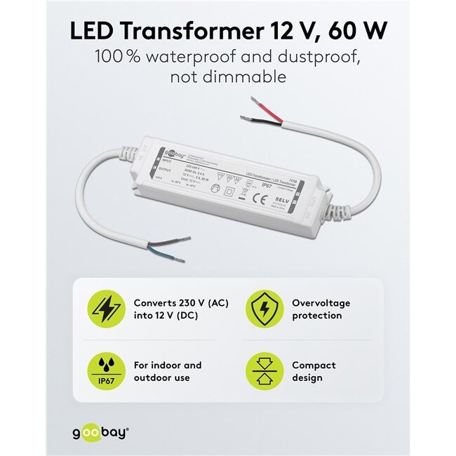 Goobay LED Transformer 12 V (DC) (DC), 60 W, IP67