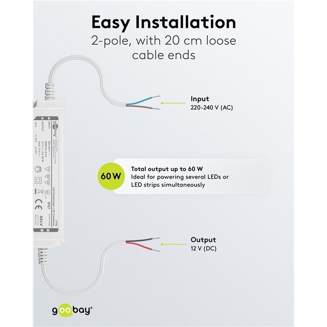 Goobay LED Transformer 12 V (DC) (DC), 60 W, IP67