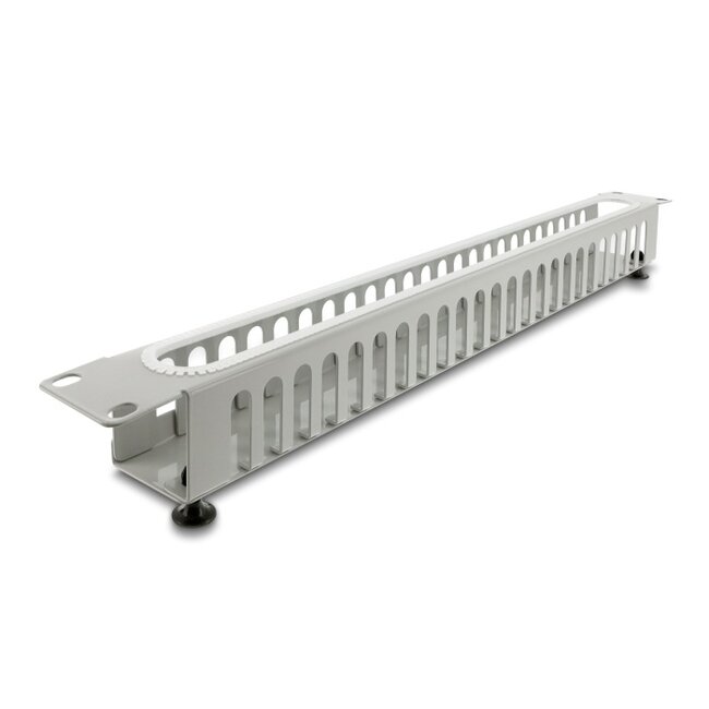 Delock 19″ 1U Cable Management Routing Panel with opening and edge protection grey