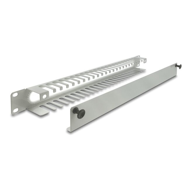Delock 19″ 1U Cable Management Routing Panel with opening and edge protection grey