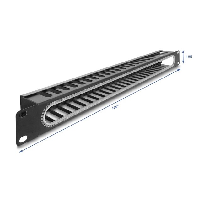 Delock 19″ 1U Cable Management Routing Panel with opening and edge protection black
