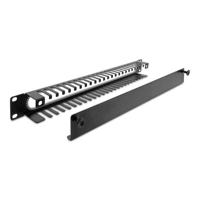 Delock 19″ 1U Cable Management Routing Panel with opening and edge protection black