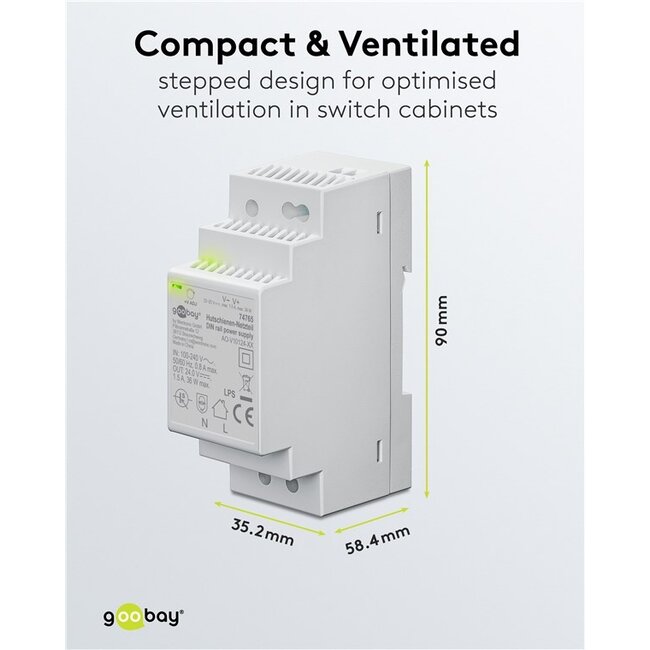 Goobay DIN Rail Power Supply 24 V (DC), 1.5 A, 36 W