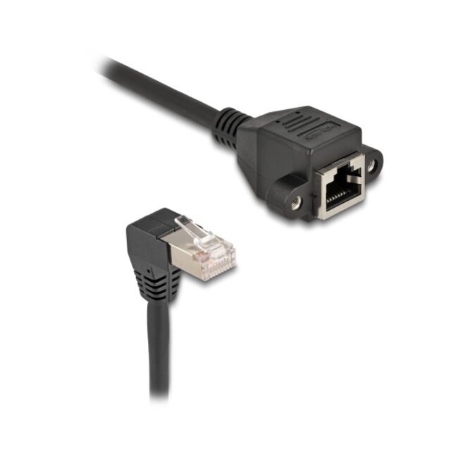 SFTP CAT6a netwerk verlengkabel | haaks | inbouwconnector | LZSH | zwart | 0,50 meter