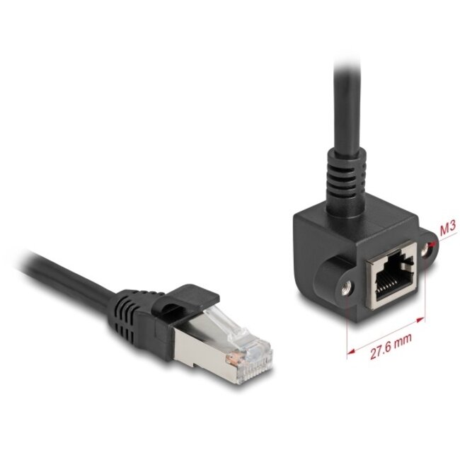 FTP CAT6 netwerk verlengkabel | haakse inbouwconnector | PVC | zwart | 2 meter