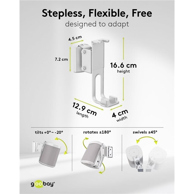 Goobay muurbeugel set voor Sonos PLAY:1 en Sonos ONE/ONE SL | full motion | wit