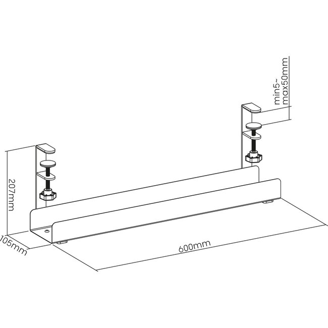 InLine bureau kabelgoot met klembevestiging | 60 x 15,7cm | zwart