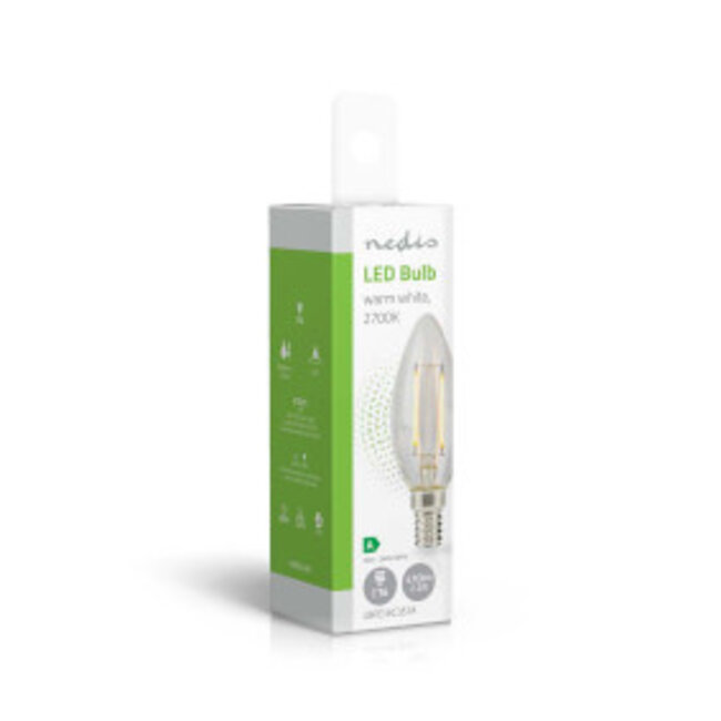 LED-Filamentlamp E14 | Kaars | 2.2 W | 470 lm | 2700 K | Warm Wit | Retrostijl | 1 Stuks | Doorzichtig