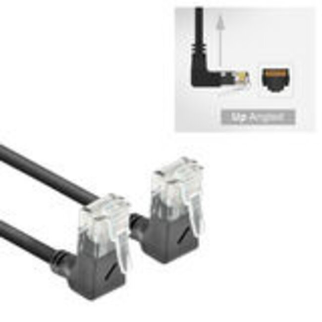ACT Zwarte 0,15 meter U/UTP CAT6A LSZH Slimline patchkabel met RJ45 connectoren 90° haaks boven naar 90° haaks boven