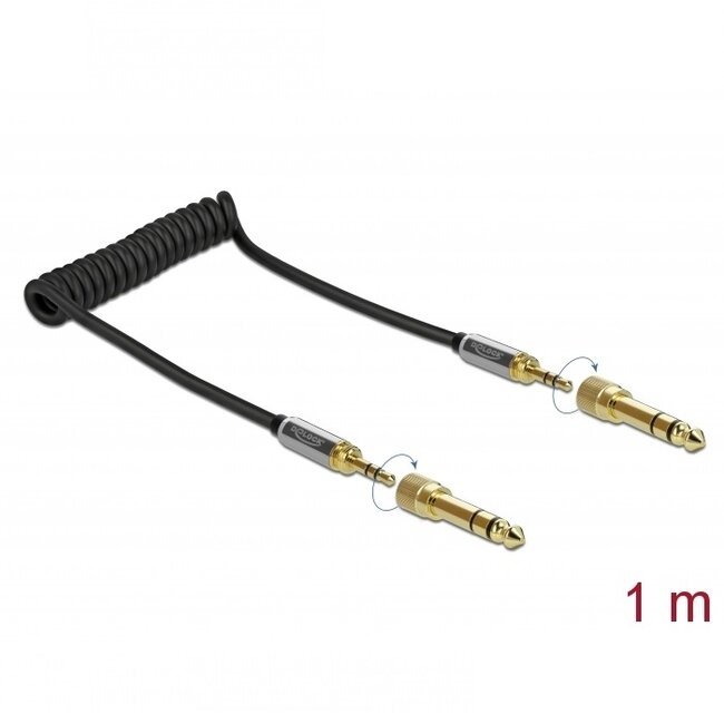 Delock 3,5mm Jack spiraalkabel met schroefbare 6,35mm Jack adapters | 1 meter