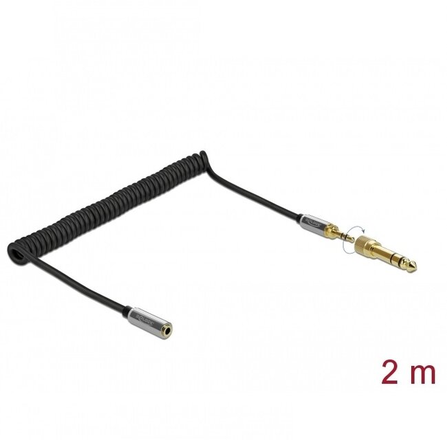 Delock 3,5mm Jack verleng spiraalkabel met schroefbare 6,35mm Jack adapter | 2 meter