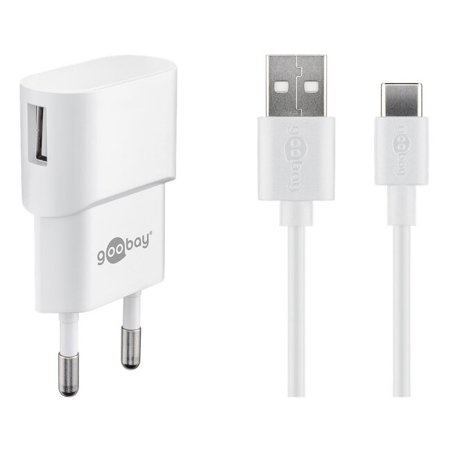 Goobay USB lader | haaks | 1x USB-A | incl. USB-C kabel | 5W | wit | 1 meter
