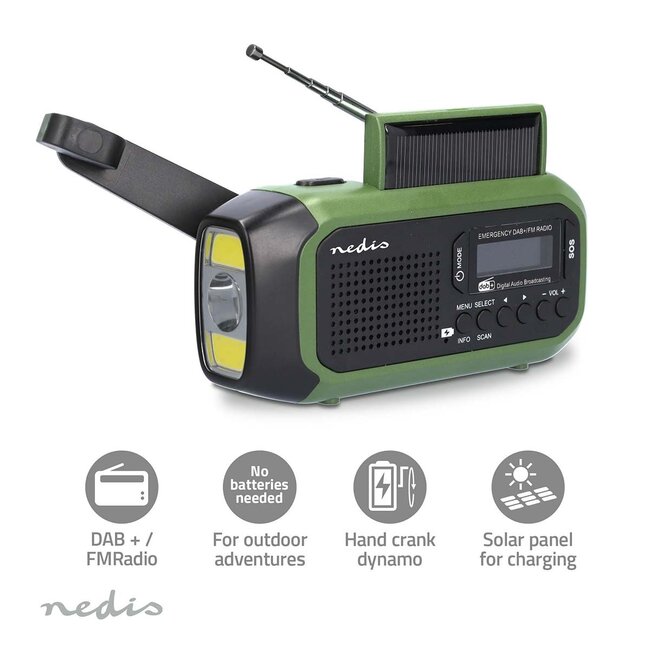 Nedis noodradio met zaklamp | DAB+ en FM | 8W