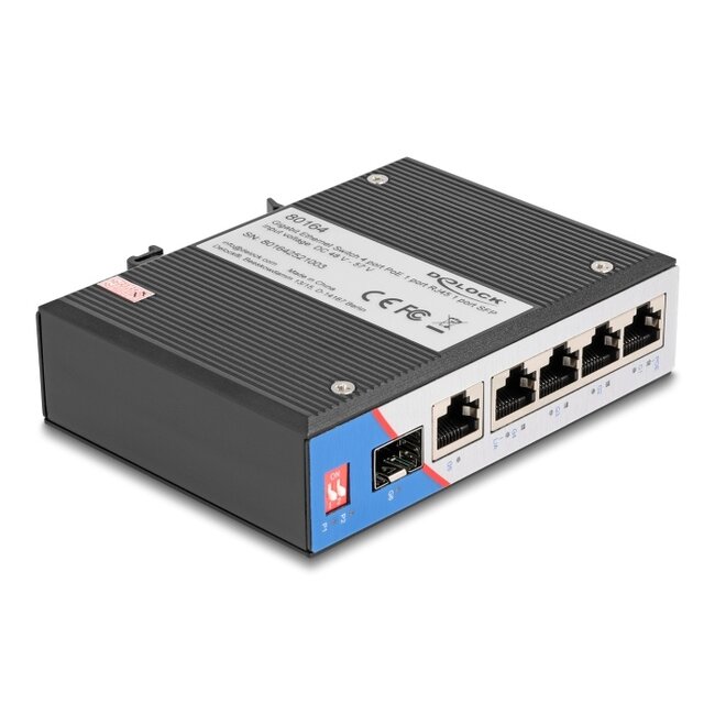 Delock Industrial Gigabit Ethernet Switch 4 Port PoE 1 Port RJ45 1 Port SFP for DIN rail
