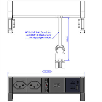 Bachmann BACHMANN DESK2 2xCH 90° 1xUSB A/C 22W, 0,2m GST18 RAL9005 Zwitserland