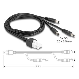 DeLOCK Delock Cable Mini-Fit 4.2 mm 6 pin male to 3 x DC 5.5 x 2.5 mm male black