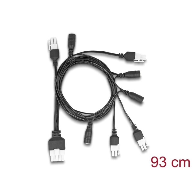 Delock Cable Mini-Fit 4.2 mm 10 pin male to 4 x DC 5.5 x 2.5 mm female and 4 x Mini-Fit 4.2 mm 2 pin male black
