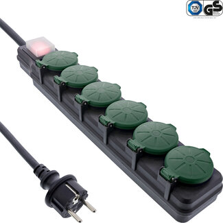 InLine® InLine® Outdoor contactdoos, 6-voudig aardingscontact, IP44, met schakelaar, 10m