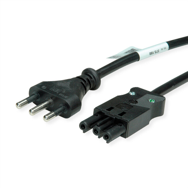 BACHMANN Zuleitung H05VV-F 3G1,5mm²  1,5m, Schwarz Italien P40 Stecker 16A Kupplung