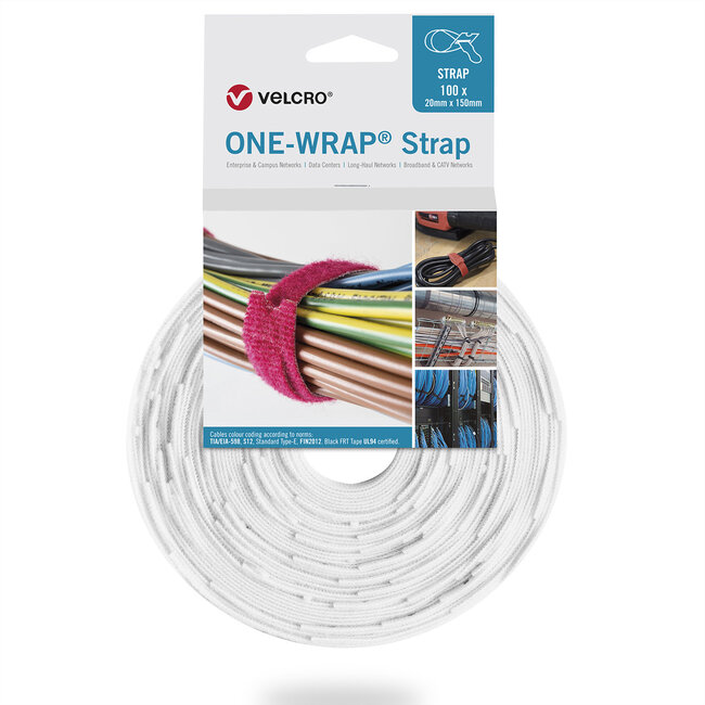 VELCRO® One Wrap® Bindband 20 mm x 150 mm, 100 stuks, wit