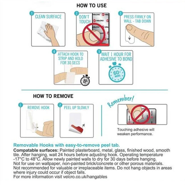 VELCRO® HANGables Kleine Klebe-Haken 450g, 2 St. wiederablösbar, weiß