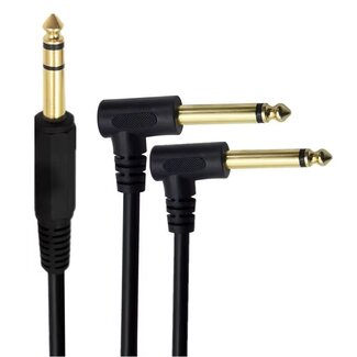 Universal 6,35mm Jack stereo - 2x 6,35mm Jack mono haaks kabel | verguld | 0,30 meter