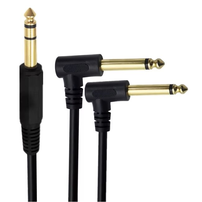 6,35mm Jack stereo - 2x 6,35mm Jack mono haaks kabel | verguld | 0,30 meter