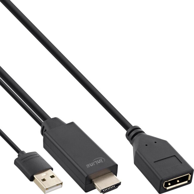 InLine HDMI - DisplayPort adapter | USB-A voeding | 4K 30Hz | 0,30 meter