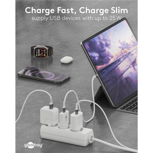 Goobay slim USB lader | USB-C PD | GaN | 25W | wit