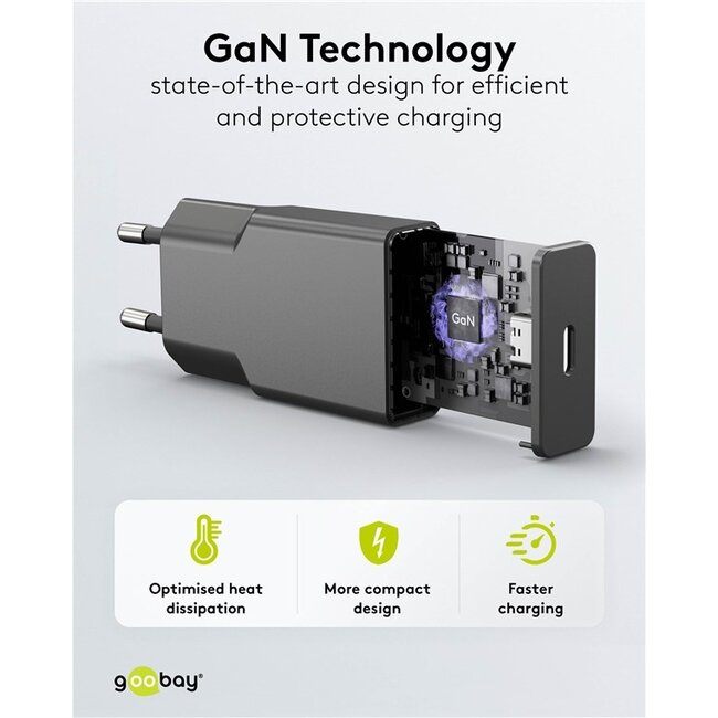Goobay slim USB lader | USB-C PD | GaN | 30W | zwart