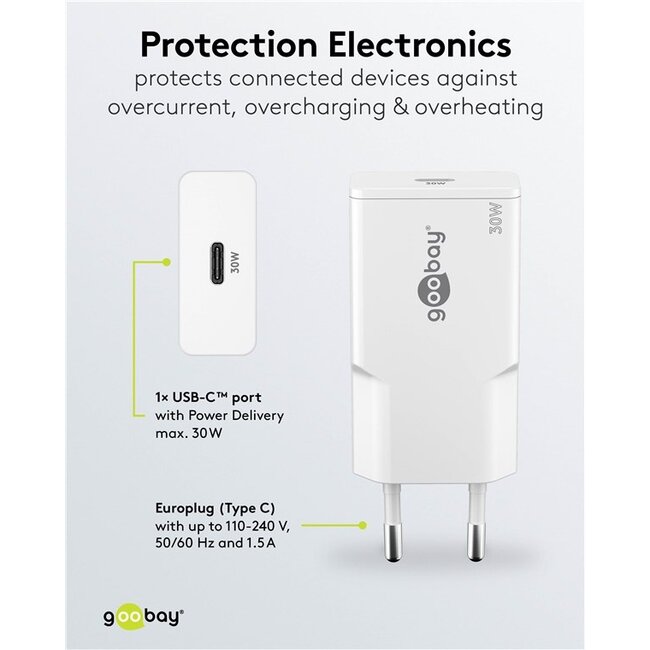 Goobay slim USB lader | USB-C PD | GaN | 30W | wit