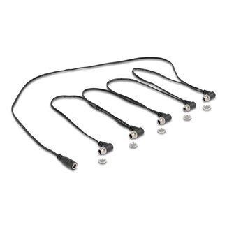 DeLOCK Delock DC Cable Splitter 1 x female straight to 5 x female 5.5 x 2.1 mm 90° angled for built-in black