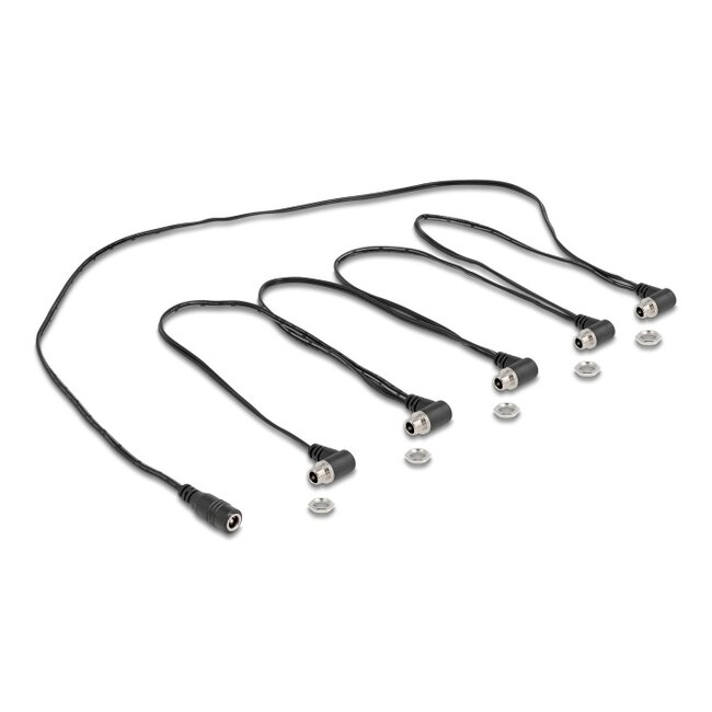 Delock DC Cable Splitter 1 x female straight to 5 x female 5.5 x 2.1 mm 90° angled for built-in black