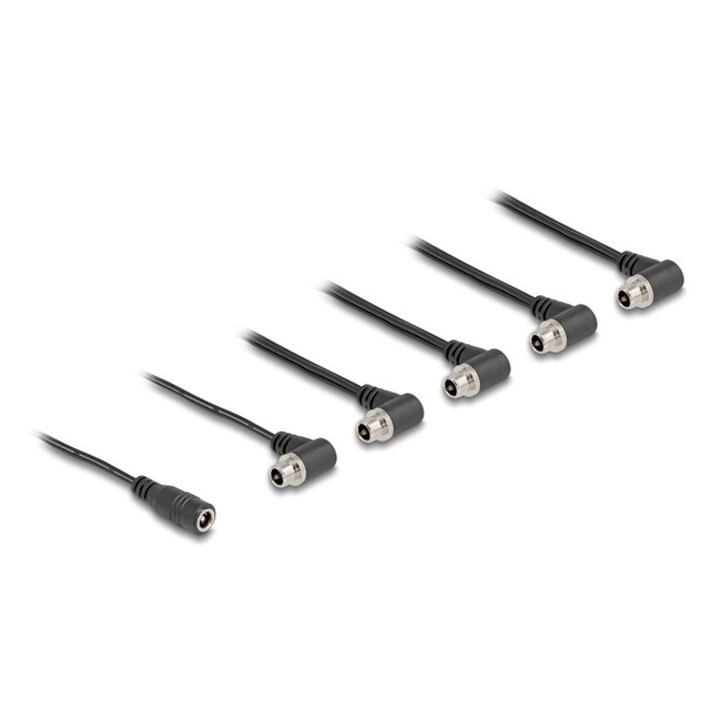 Delock DC Cable Splitter 1 x female straight to 5 x female 5.5 x 2.1 mm 90° angled for built-in black