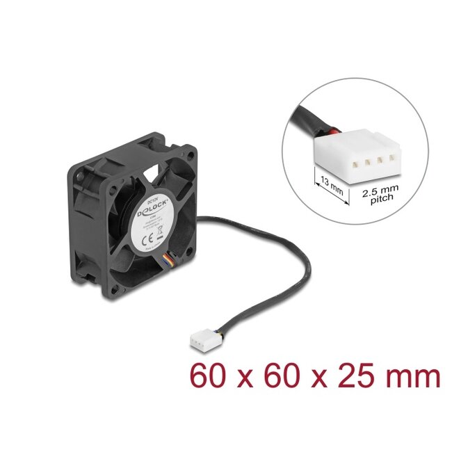 Delock Axial Fan 12 V DC, 60 x 60 x 25 mm black
