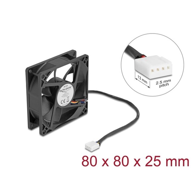 Delock Axial Fan 12 V DC, 80 x 80 x 25 mm black