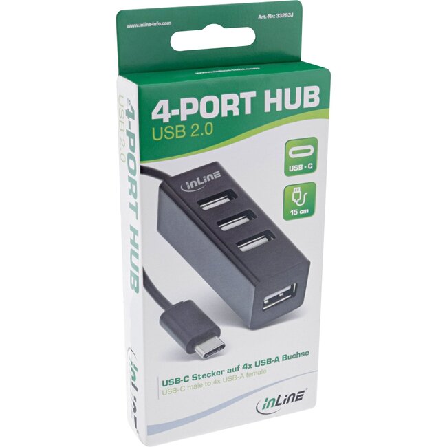 InLine USB hub (USB-C) | 4x USB-A | USB2.0 | compact | 0,15 meter