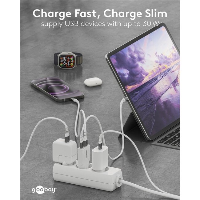 Goobay slim USB lader | USB-C PD + USB-A QC | GaN | 30W | wit