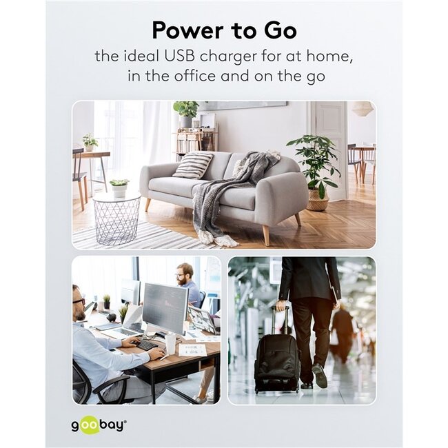 Goobay USB lader | USB-C PD + USB-A QC | GaN | 30W | wit