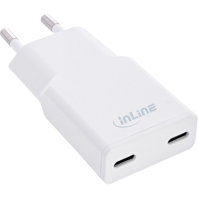 InLine USB lader | 2x USB-C PD | GaN | 30W | wit
