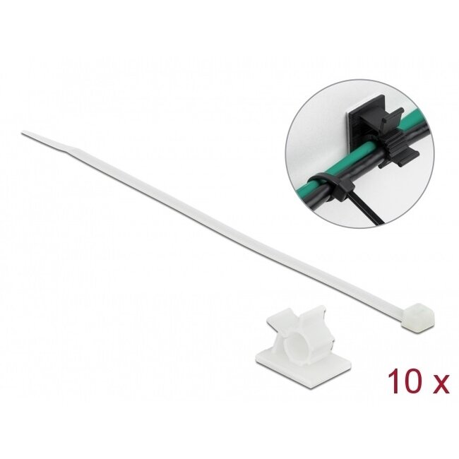 Tie-wraps met kabelklemmen | 200 x 3,6mm | transparant | 10 stuks