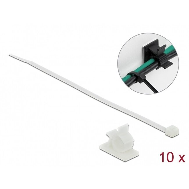 Tie-wraps met kabelklemmen | 300 x 4,8mm | transparant | 10 stuks