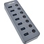 InLine USB hub (USB-A/USB-C) | 7x USB-A + 7 schakelaars | USB3.0 | externe voeding | aluminium | 1 meter