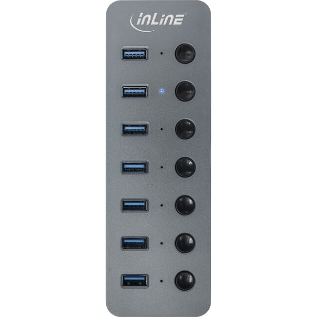 InLine USB hub (USB-A/USB-C) | 7x USB-A + 7 schakelaars | USB3.0 | externe voeding | aluminium | 1 meter