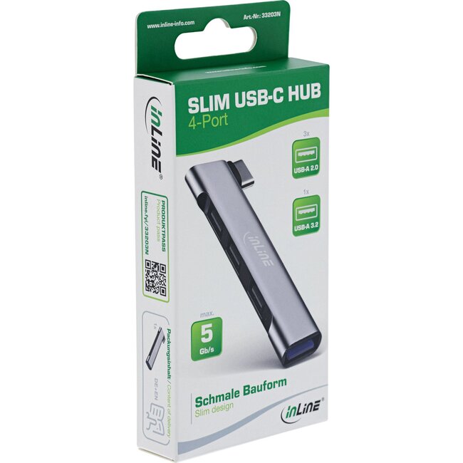 InLine USB hub (USB-C) | 4x USB-A | USB2.0/3.0 | compact