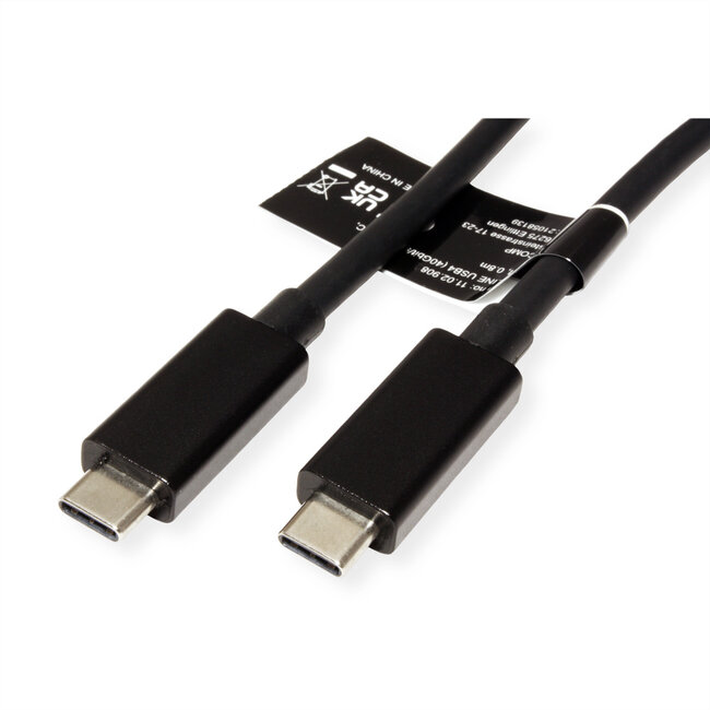 ROLINE USB4 Gen 3 Kabel, Emark, C-C, M/M, 40Gbit/s, 100W , zwart, 0,5 m