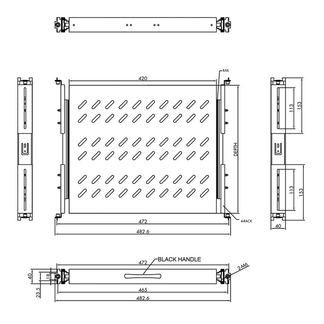 VALUE 19"-Fachboden ausziehbar, 420 x 568 mm, 25kg Traglast