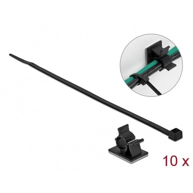 Tie-wraps met kabelklemmen | 200 x 3,6mm | zwart | 10 stuks