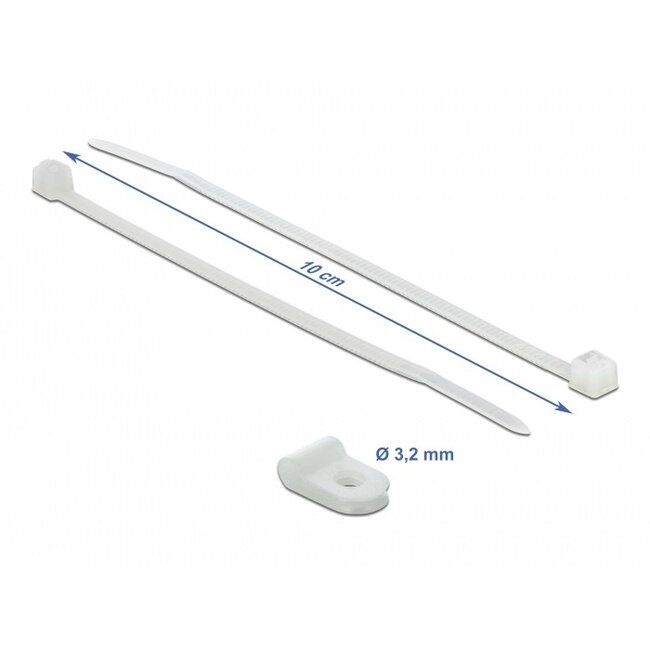 Tie-wraps met montageklem | 100 x 2,5mm | transparant | 10 stuks